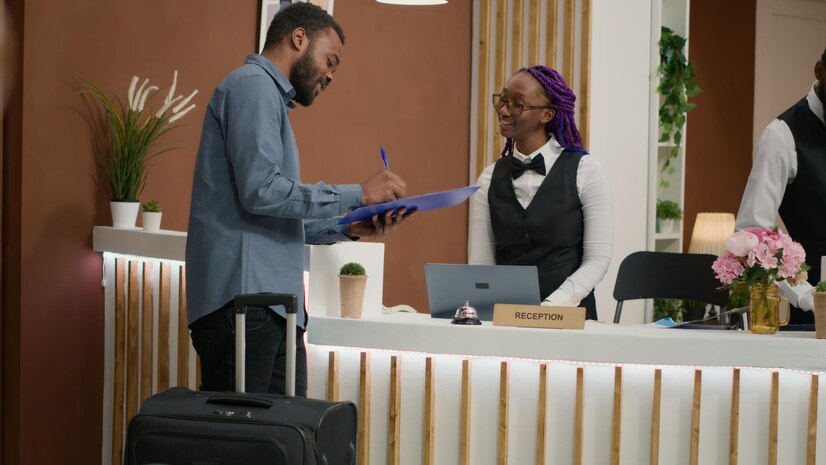 Guest Filling Registration Forms — commercial security installed by Kingsedco in Texas